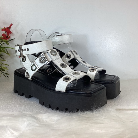 ASOS DESIGN PREMIUM LEATHER PLATFORM SANDALS WHITE SZ 10 - Picture 6 of 14